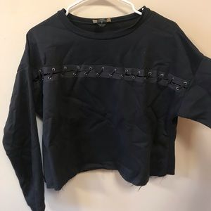 Gray laced crew neck sweater